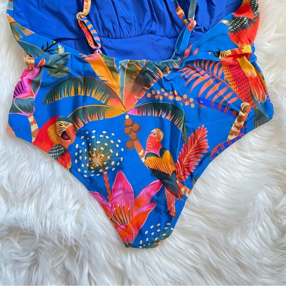 FARM Rio One Piece Swimsuit NWT Macaw Party in Party Blue Tropical Print Large - Picture 13 of 16